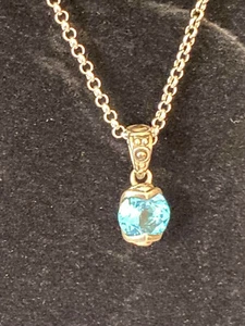 ZIR Real Blue Topaz Pendant 18K Gold Necklace 18" NWT $325 #138 - Picture 1 of 6