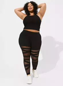 Torrid Womens Plus Size 4 Crop Signature Waist Cutout Mesh Back Legging Black 4X - Picture 1 of 6