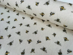 Bumblebee Insects Fabric Linen Look Home Decor Curtain Upholstery 140cm wide - Picture 1 of 5