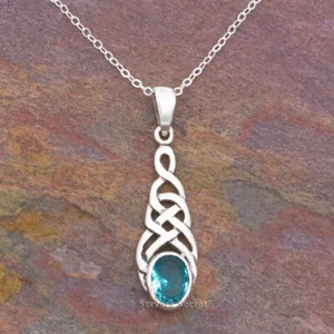 KELTISCH Halskette IRISCH KELTIC Anhänger GEWEBT Knoten cz Topas Sterling Silber 925 - Bild 1 von 3