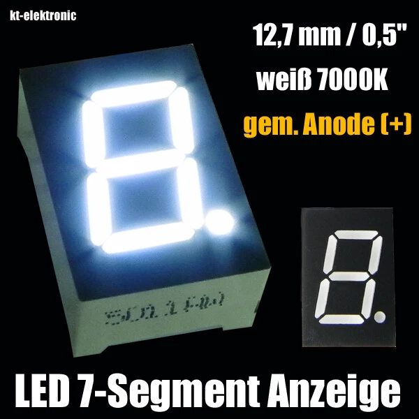 1x LED 7-Segment Ziffernanzeige weiß 12,7mm Sieben Segment Display gem. Anode(+) - Bild 1 von 1