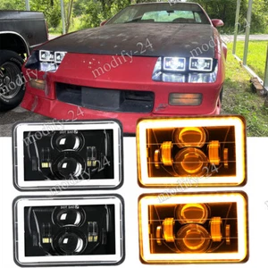 4PCS Fit 82-92 Chevrolet Camaro 4x6" LED Headlights Hi-Lo Beam Turn Signal DRL - Picture 1 of 13