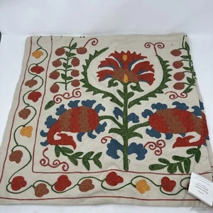 Pottery Barn Rozelle Embroidered Pillow Cover, Red Multicolor, 20" x 20" 2 Cover - Picture 1 of 7