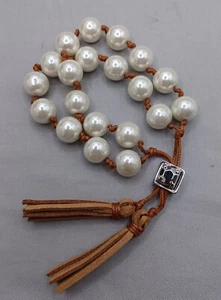 Chico's Faux Pearl Bracelet Adjustable Slide Brown Leather 10mm Glass Bead 7-9" - Picture 1 of 6