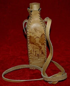 Estuche de transporte de cuero vintage con botella hecho a mano NICARAGUA - Imagen 1 de 5