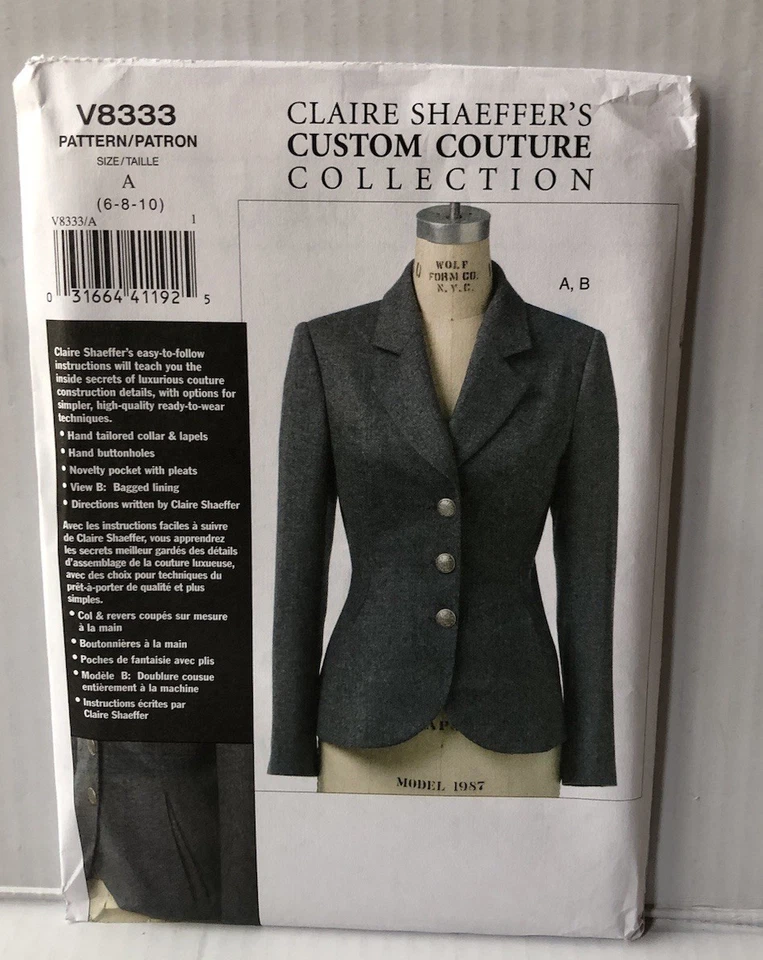 Vogue 8333 Misses Claire Shaeffer Couture Jacket Pattern Size 6-8-10 Uncut - Image 1 of 2
