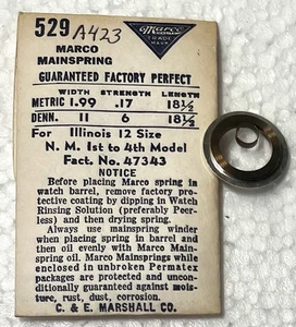 RELOJ BOLSILLO VINTAGE MAIN SPRING MAINSPRING ILLINOIS TALLA 12 12S S12 NOS A423 - Imagen 1 de 1
