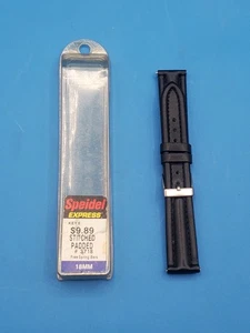 Speidel 18 mm Stitched Padded Genuine Leather Black Watch Band Bracelet NOS - Picture 1 of 5