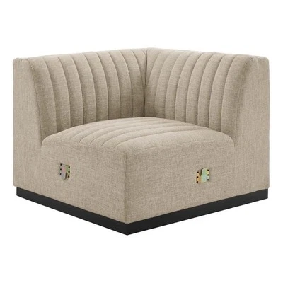 Silla Esquina Izquierda Modway Conjure Moderna Canal Tela Mechonada en Beige Foto 1 de 4