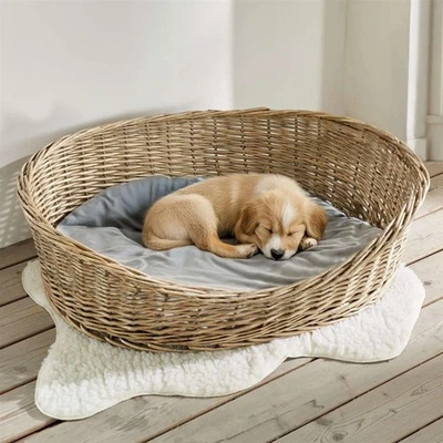 DEKOLEIDENSCHAFT XL Hundekorb Weide "Koboo Grey" 90x70 cm, Tier Hunde Bett mit Kissen, Korb