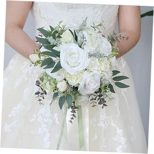 Wedding Bouquets for Bride Artificial Flowers White Roses Bridal Bridesmaid - Picture 1 of 8