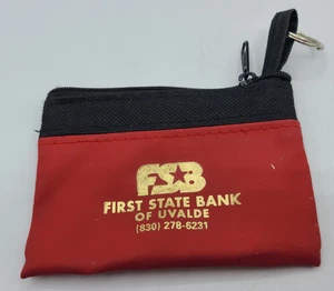 Mini Bank Bag Zip Coin Purse First State Bank Of Uvalde, Texas TX Key Chain EUC - Picture 1 of 6
