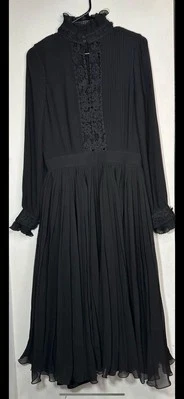 NWOT Polo Ralph Lauren Womens Georgette Dress Black 12 Lace-Trim Pleated - Image 1 of 4