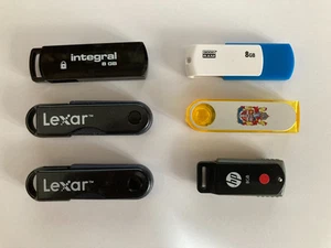 Job Lot 8GB x 6 Mixed Brand Swivel Rotary USB 2.0 Flash Drive Memory Sticks - Photo 1/1