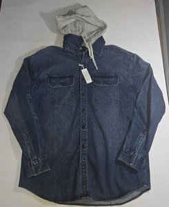 American Eagle Hooded Shacket Men Large Blue Tall Denim Removable Hood - Picture 1 of 8