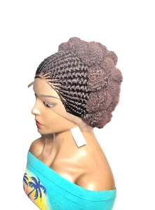 Kinky Natural Afro Braided Wig With Cornrow Braids Full Lace Cap with Baby Hair - Picture 1 of 11