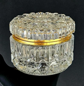 Vintage MCM French Cut Crystal Glass Vanity Trinket Box 111 - Picture 1 of 10