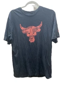 Under Armour Shirt Project Rock Large Black Bull Short Sleeve Loose Gym Crew - Picture 1 of 4
