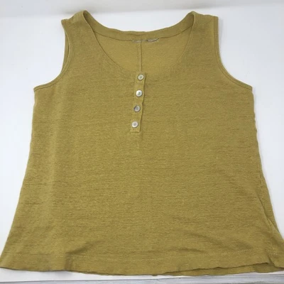 Joie льняной вязаный Майка маленький горчичный желтый Henley кнопки женщин - Изображение 1 из 4