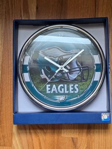 NFL PHILADELPHIA EAGLES CHROME WALL CLOCK NEW - Picture 1 of 2