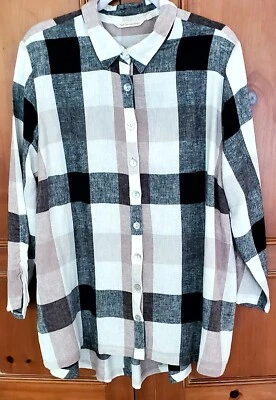 Blusa túnica de lino a cuadros negra, beige y blanca Soft Surroundings para mujer 2X Foto 1 de 4