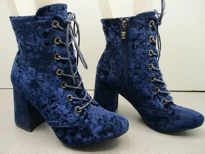 SoFree Crushed Blau Samtähnliches Material Reißverschluss Schnürung Party Mode Stiefel Gr. 39 - Bild 1 von 9