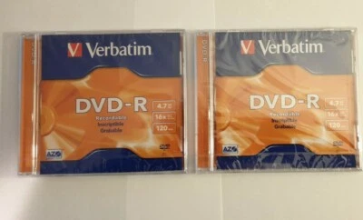 VERBATIM DVD-R 4.7GB 120 Min 16x Recordable DVD. 2 x Discs. Brand New & Sealed. - Image 1 of 3