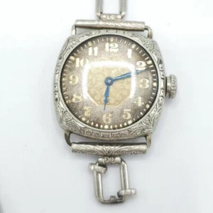Antico Orologio da polso Oro Bianco Riempito Floreale Inciso Elgin per Parti - Foto 1 di 6