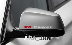2 - V8 POWER Racing Sport Vinyl Decal sticker logo mirror SILVER/RED - Picture 1 of 1