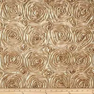 CHAMPAGNE Rosette Satin Fabric – Sold By The Yard Floral Flowers Satin Decor - Picture 1 of 3