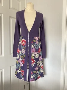 East Women’s Cardigan Dress Purple Multi Colour Floral Knit & Sheer Size 10 - Picture 1 of 9