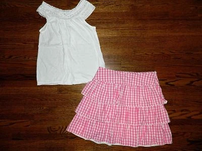 Girl's White Top & Pink & White Skirt Set Size 12/14 - Image 1 of 3