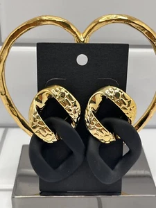 Two-Tier Chain Link Style Drop Dangle Earrings 2 Colors Gold Black - Picture 1 of 3