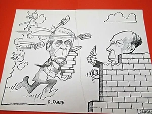 DESSIN HUMORISTIQUE Signé BARRIGUE 1978 GISCARD D'ESTAING ET ROBERT FABRE - Picture 1 of 3