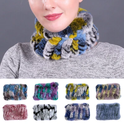 Diademas de piel de conejo Rex real hechas a mano para mujer bufandas invierno cálido elástico rebotar Foto 1 de 4