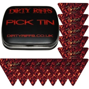 12 selecciones de guitarra Heavy Fender 355 con carcasa de celuloide púas en una lata de selección - Imagen 1 de 1