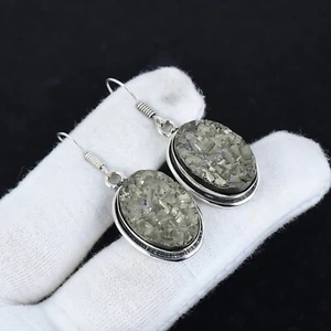Natürlich Pyrit Druzy Edelstein 925 Sterling Silber Handgemacht Schmuck Ohrringe - Bild 1 von 4
