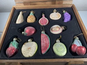 Thomas Pacconi Classics Ornaments Glass Fruit 2002 Wooden Box Set of 12 - Picture 1 of 8