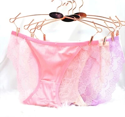 Silky Soft Satin Front panties Lace back ladies cheeky String Bikini sz S 20-34" - Image 1 of 4