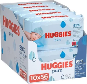 Huggies Pure Baby Wipes - Pack of 10 (10 x 56 Packs, Total 560 Wipes) - Picture 1 of 4