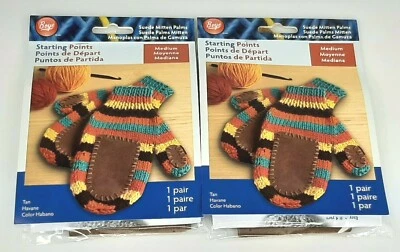 BOYE Mitten Kits Suede Palms 2 SETS Medium Tan Yarn Crochet Knit Craft - Image 1 of 2