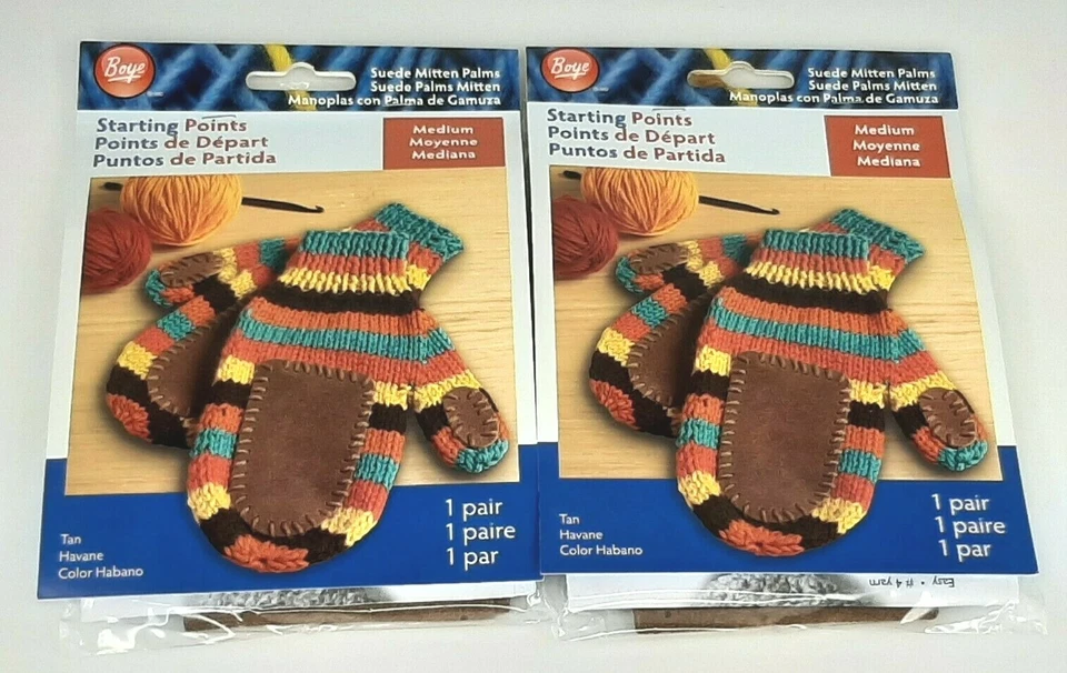 BOYE Mitten Kits Suede Palms 2 SETS Medium Tan Yarn Crochet Knit Craft - Image 1 of 2