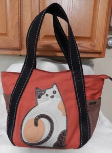 Chala Women's Canvas Cat Tote Bag Kitty Purse Vegan Leather 3D Design Appliqué - Picture 1 of 6