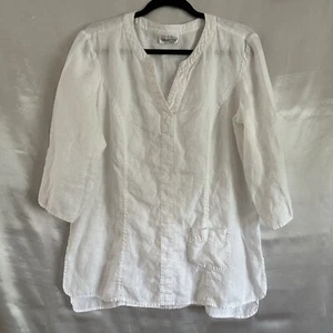 Coldwater Creek Leinen Tunika Bluse weiß Lagenlook Coastal Resort - Bild 1 von 10
