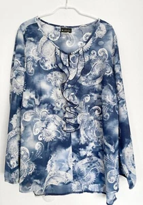 Elegante Bluse / Tunika von M.COLLECTION, Paisley blau-weiß, Volants, Gr. 48 - Bild 1 von 2