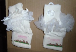 Girls Vintage All Dressed Up 2 Pairs Rose Bow White Lace Pageant Socks Sz 7-8.5 - Picture 1 of 4