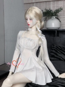 Vestido corto blanco con correa delantera 1/4 1/3 BJD Pure Provocative Clothes + cinta para el cuello - Imagen 1 de 12