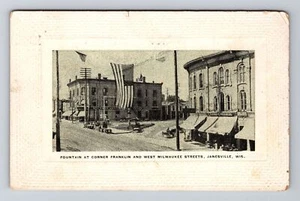 Janesville WI-Wisconsin, Fountain Corner, Franklin St c1942 Vintage Postkarte - Bild 1 von 2