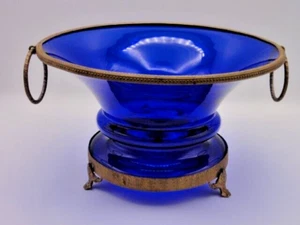 Art Nouveau Cobalt Blue Art Glass Cache Pot - Jardiniere Mounted Bronze Vase - Picture 1 of 13