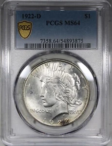 1922-D Peace Dollar PCGS MS64 Better Date $1 Strong Strike - Picture 1 of 4